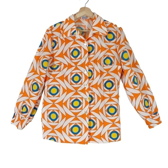 Vintage Pykettes 1960s Retro Abstract Button Down Shirt Size Large
